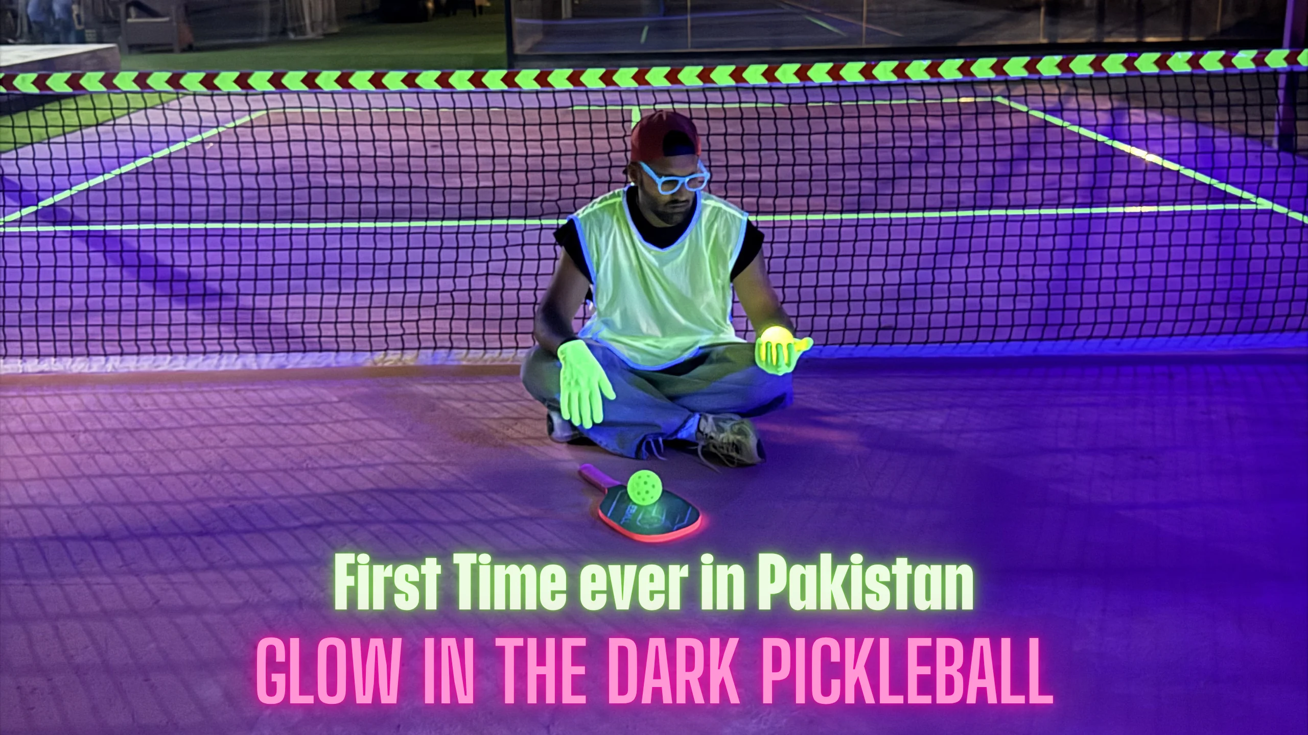 Glow in the dark pickleball at Elite Courts Lahore